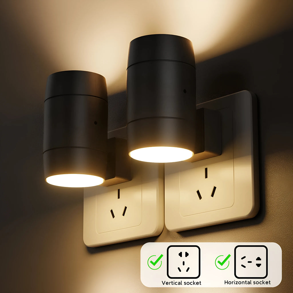 White direct plug night lamp with adjustable brightness and rotatable light head