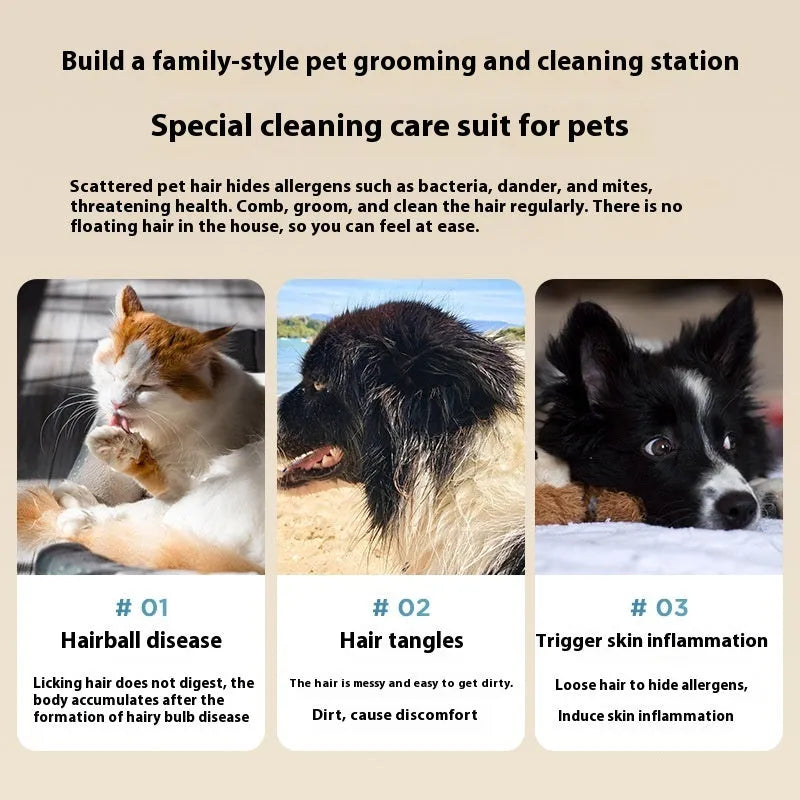 Pink and white multifunctional pet grooming vacuum cleaner with hose, shear, and comb attachments