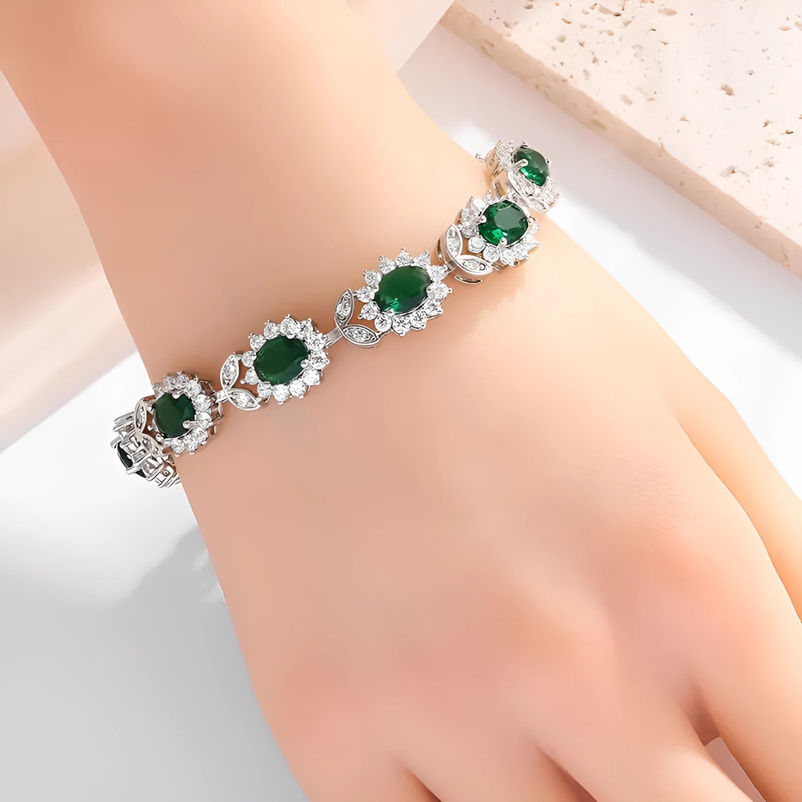 Women's simple zircon-inlaid electroplated alloy bracelet in various gemstone colour options