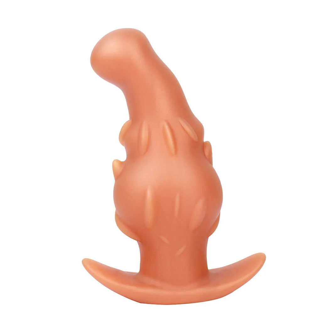 Adult liquid silicone masturbator toy in purple, gold, or black, available in S, M, L, XL sizes.