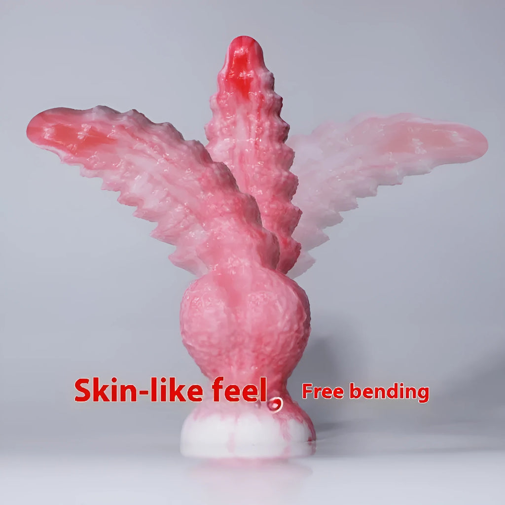 Pink platinum silicone penis-shaped masturbation toy on a neutral background