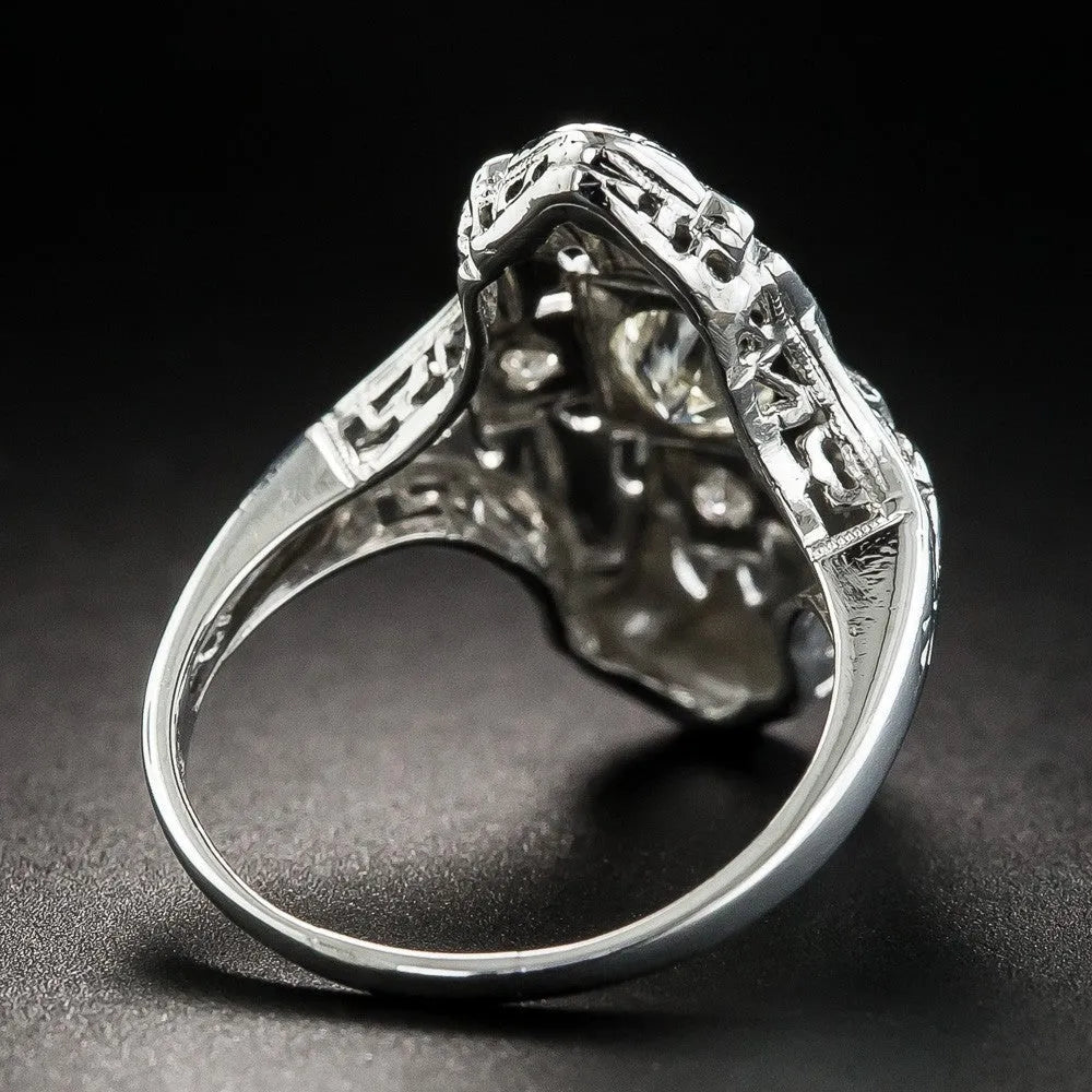 Hollow out geometry ring with diamond studding in electroplated silver finish