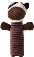 Dog squeaky chew toy shaped like a stuffed animal for dental cleaning and teething.