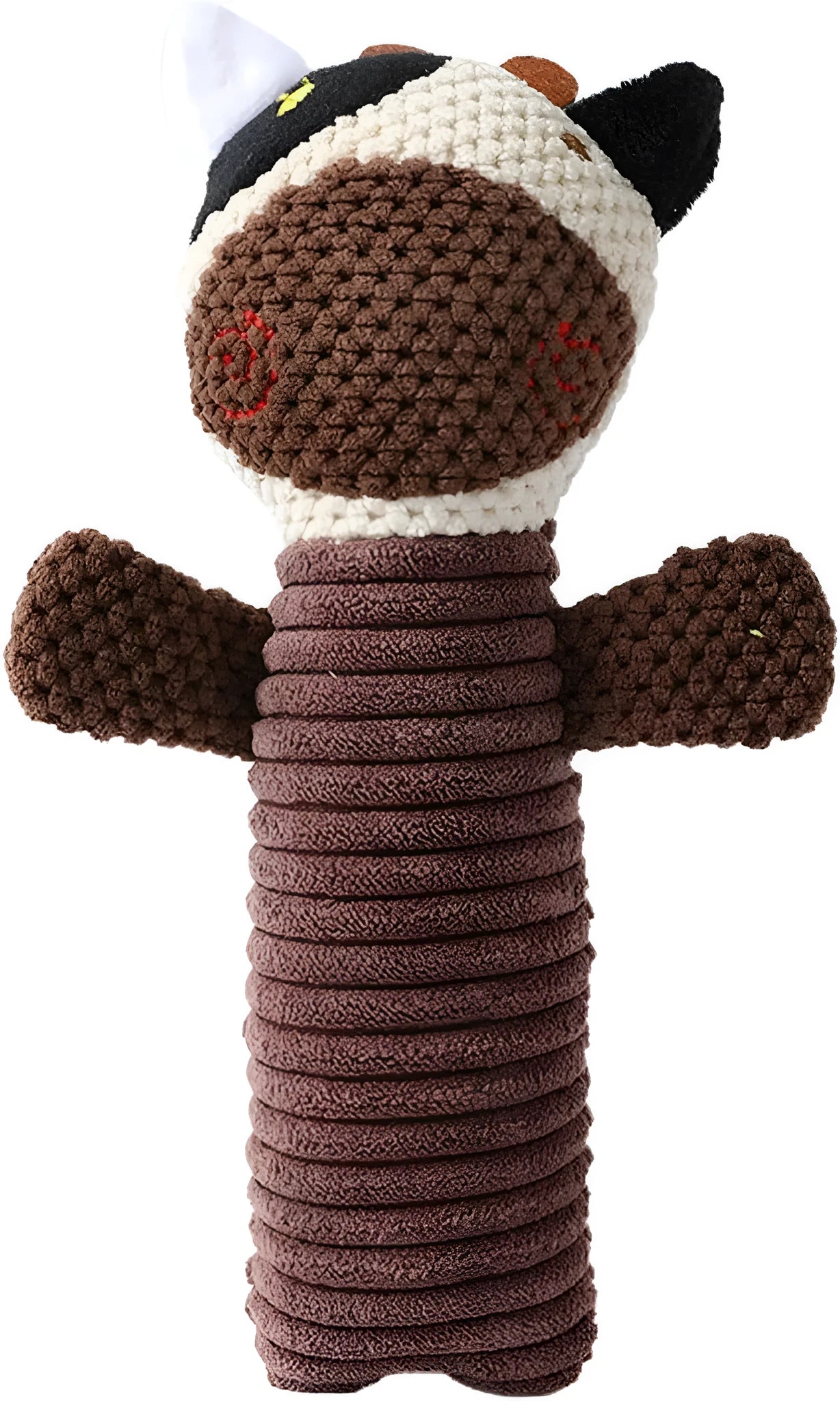Dog squeaky chew toy shaped like a stuffed animal for dental cleaning and teething.