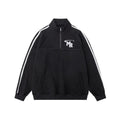 Black American retro stand collar polyester hoodie for men, Hong Kong style, shown in size L.