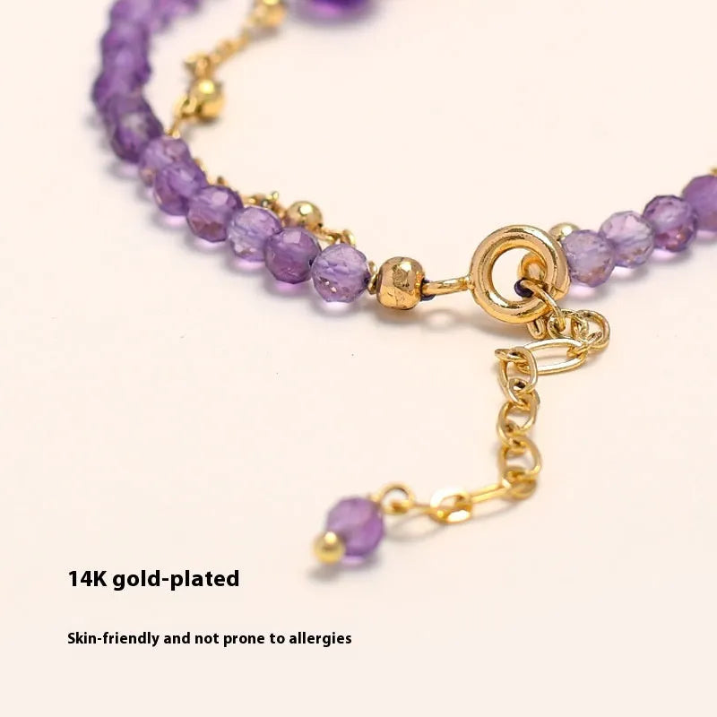 Women's amethyst purple crystal bracelet with diamond-shaped Chinese-style design on electroplated chain