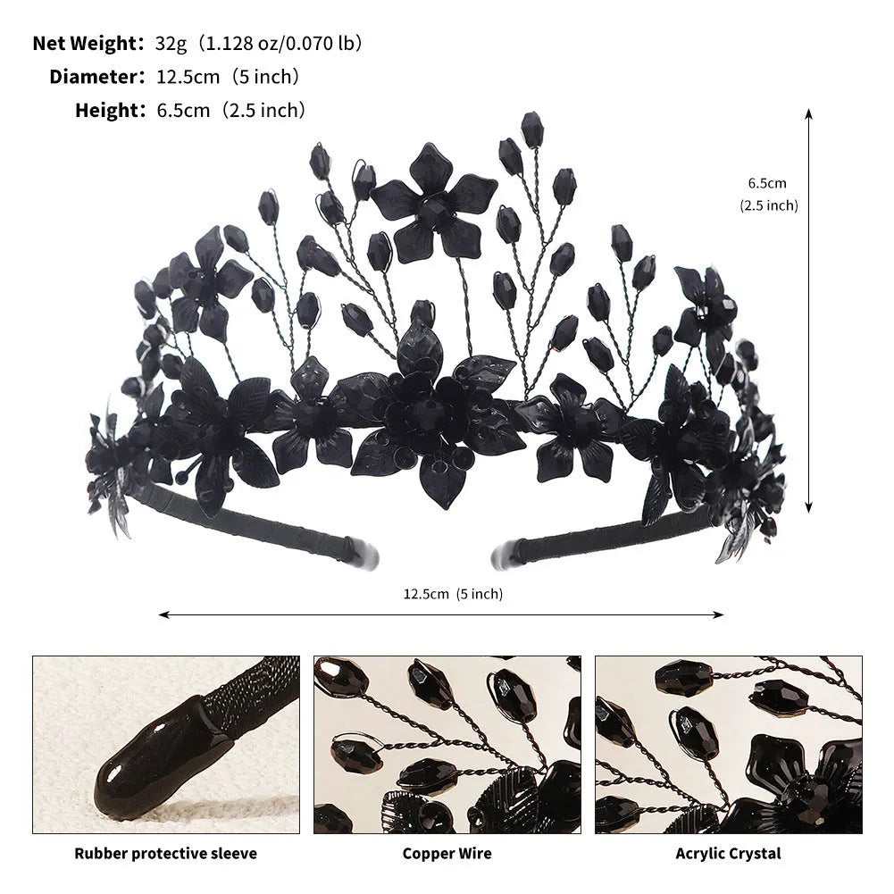 Black crystal Halloween headband for women handmade dark style flower headpiece TS-J3368BLK
