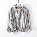 Men's striped linen casual shirt with long sleeves in loose-fitting design