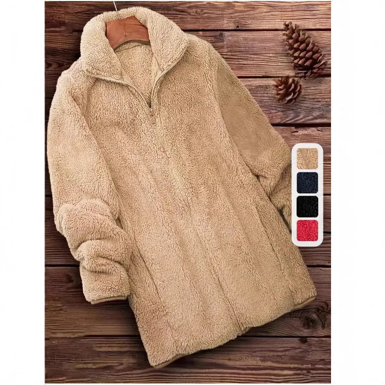Double-sided fleece jacket in black, navy blue, or khaki colours, showing soft velvet texture and casual fit.