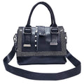Large soft cowhide leather handbag in black with diamond decoration and lid closure