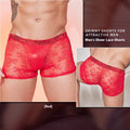 Men's black nylon lace boxers laid flat, showing the free-size fit and textured fabric detail.