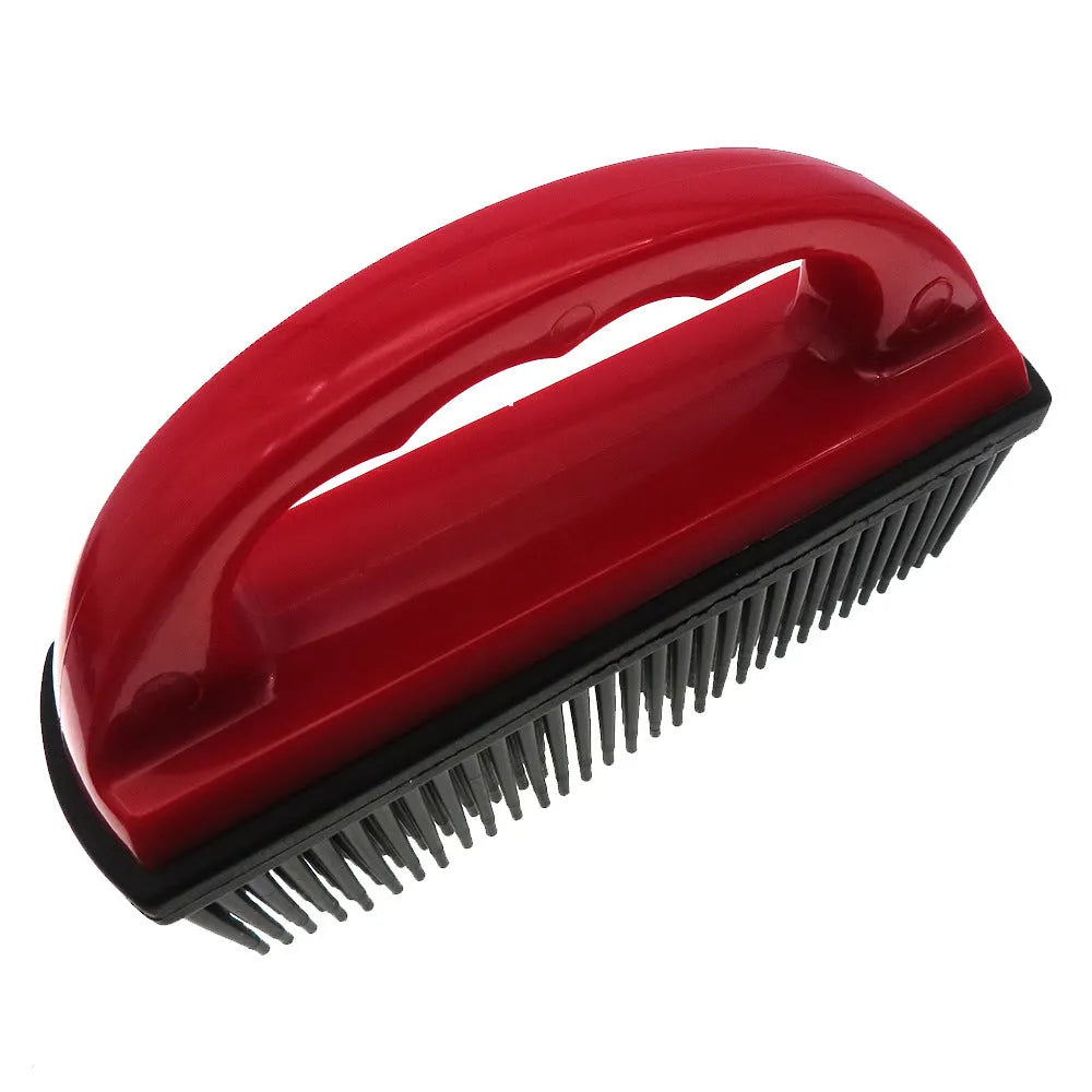 Red pet hair removal brush with massage function for grooming and carpet cleaning, measuring 160mm