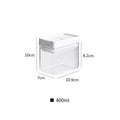 White transparent plastic Japanese-style grain storage container with lid, 400ml capacity.