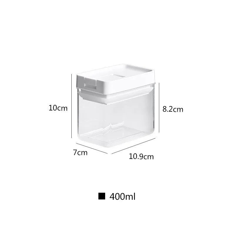 White transparent plastic Japanese-style grain storage container with lid, 400ml capacity.
