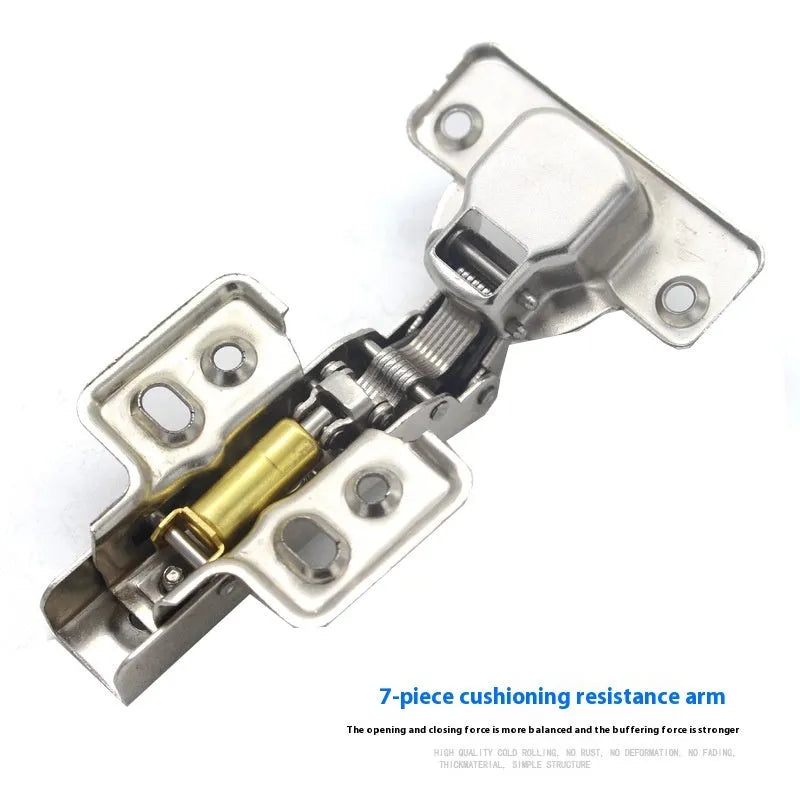 Nickel-plated hydraulic damping cabinet hinge showing the three bend types: straight, middle, and large.