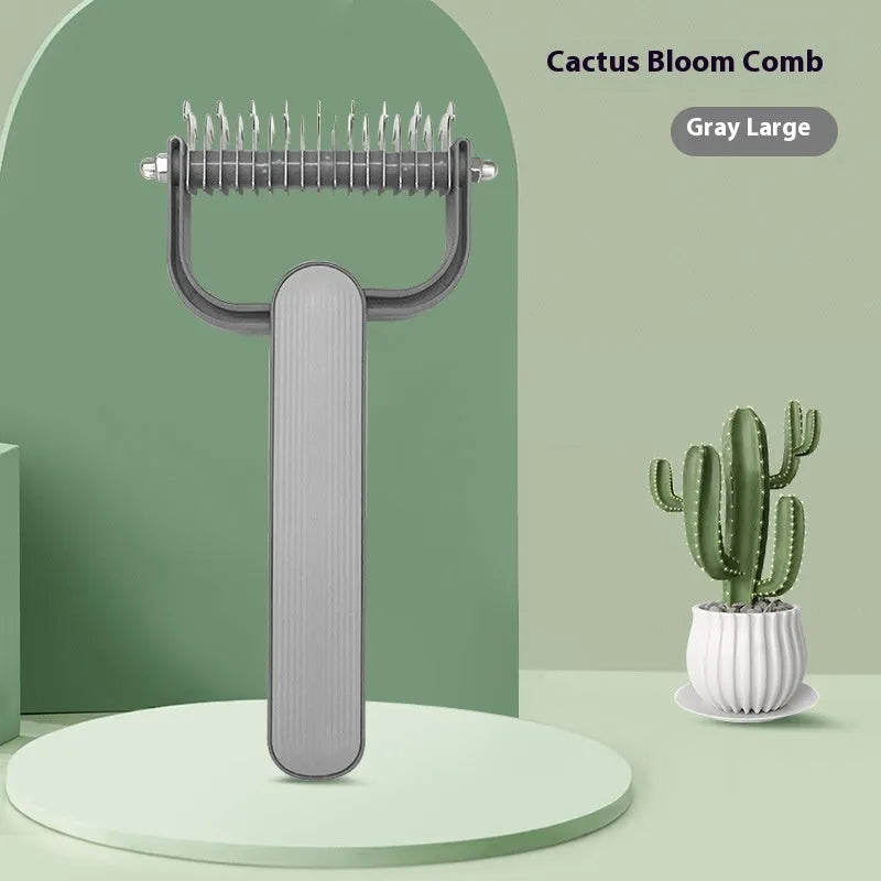 Green and grey dog grooming comb for unknotting hair, shown in large and small sizes