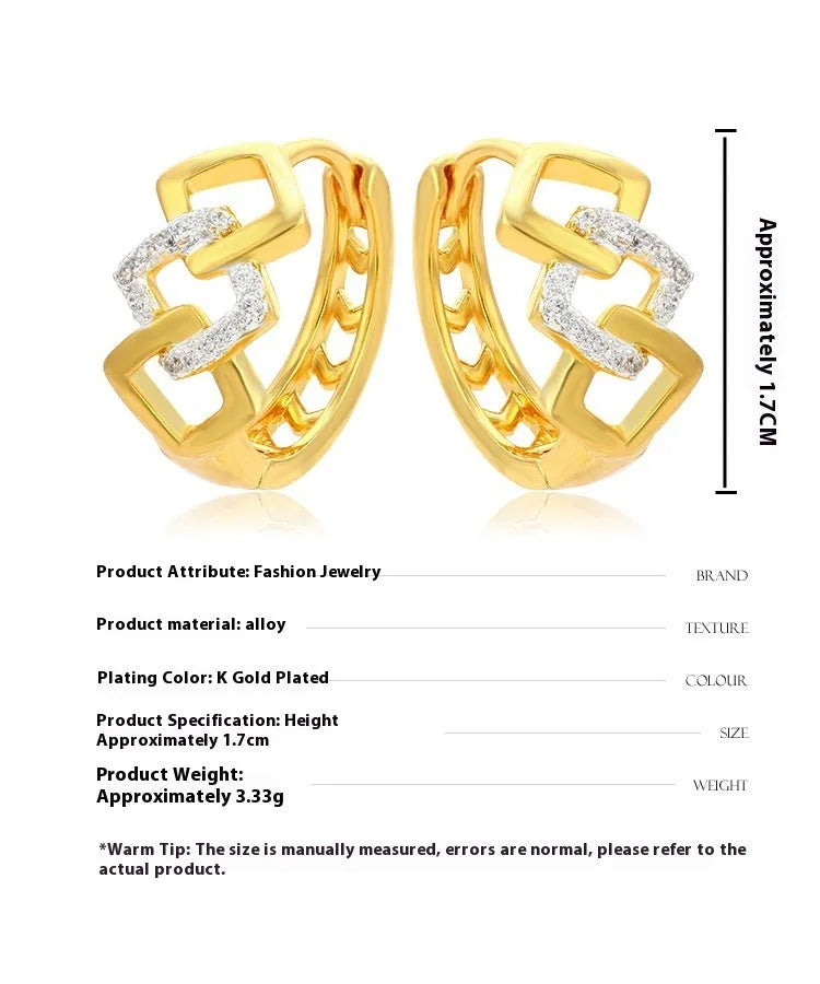 Gold geometric hollow out clip-on earrings with electroplated alloy construction
