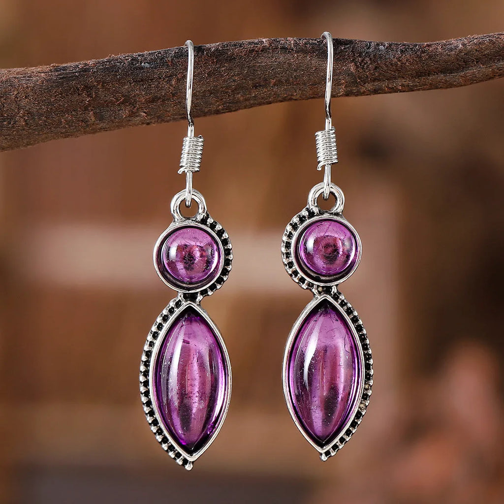 Geometric vintage pendant earrings in black and purple colour pair with zinc alloy construction