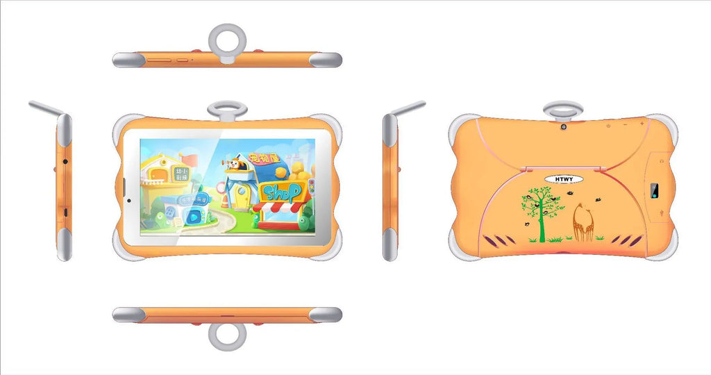 7-inch children's learning tablet with built-in stand in cartoon colours