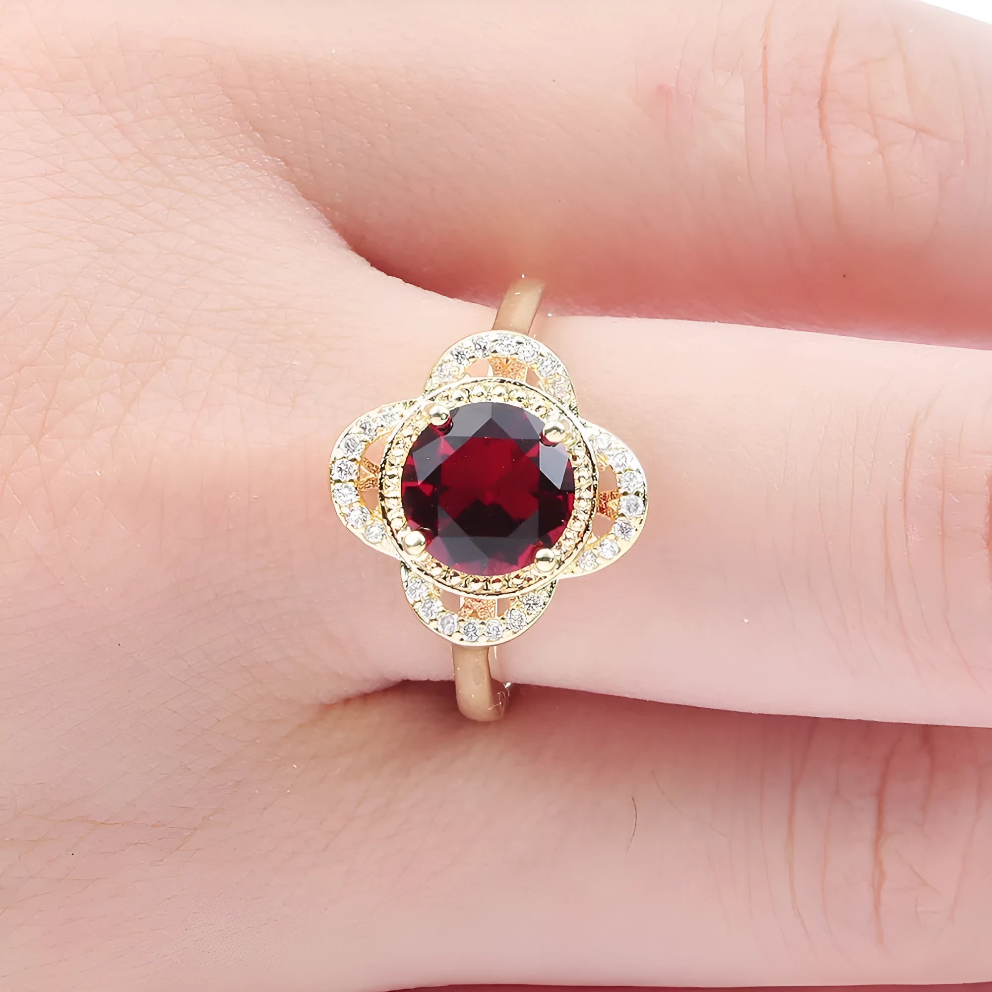 Copper fruit-shaped zircon ring with electroplated finish