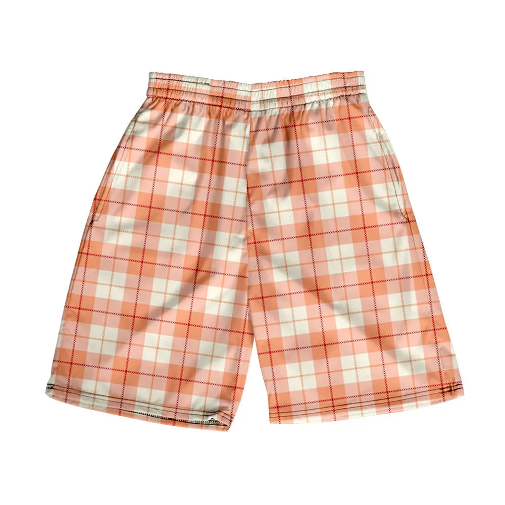 Men's plaid casual shorts with elastic waistband in straight cut design