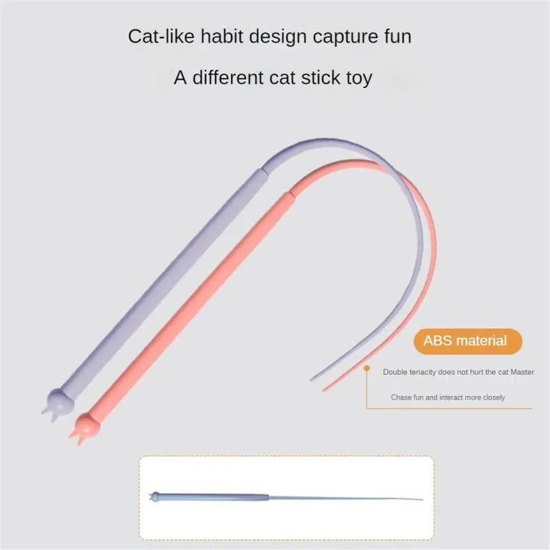 Blue cat teaser stick with long silicone tail and cat head design handle on a plain background.
