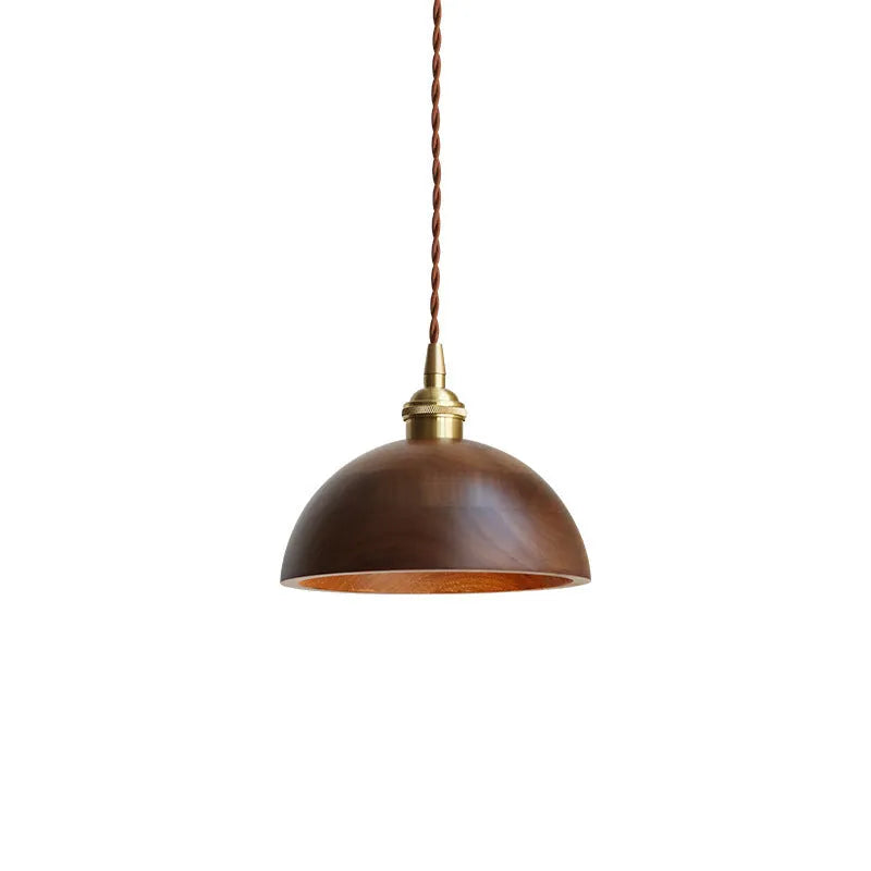 Black walnut single-head droplight chandelier with copper wood art construction.