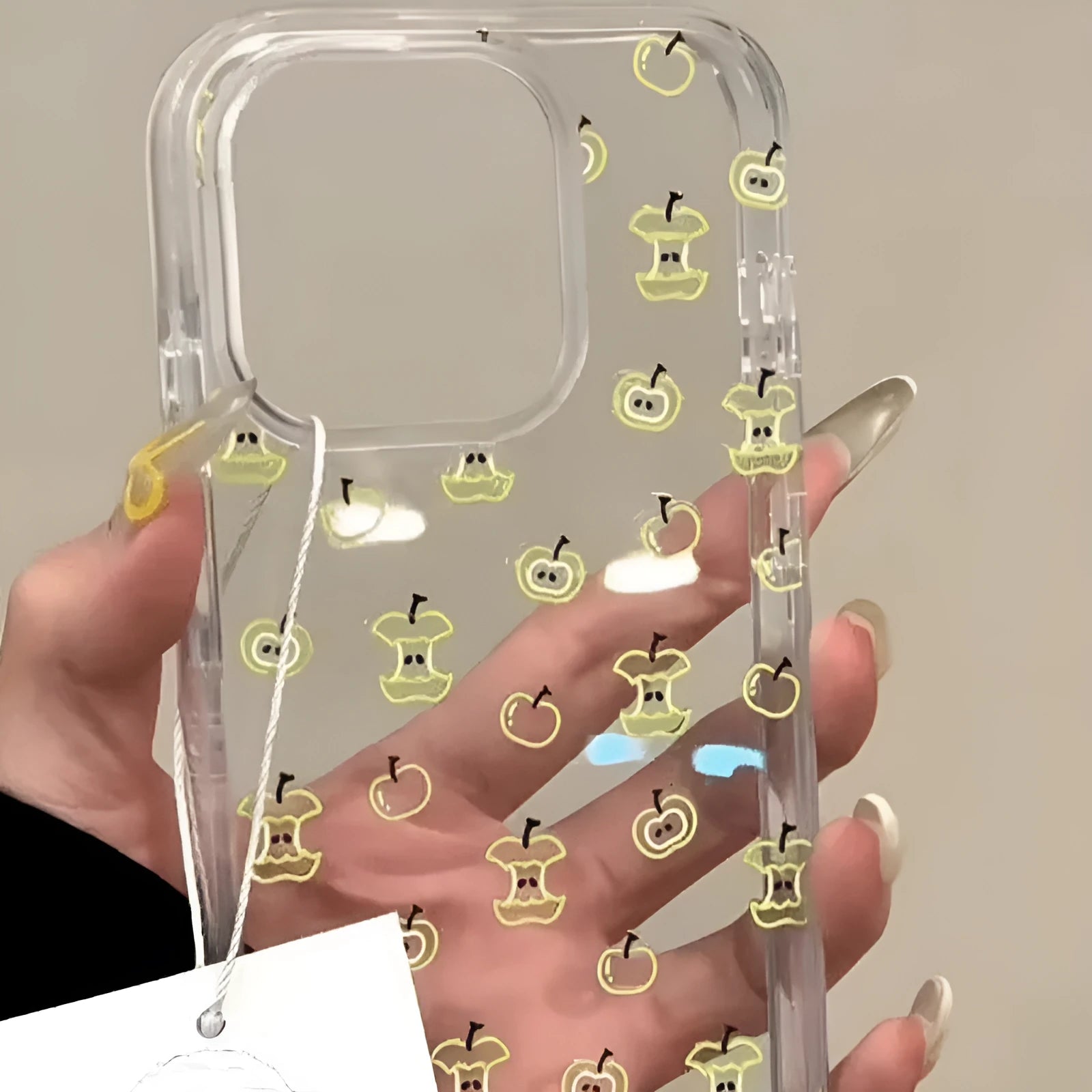 Green apple core transparent TPU phone case for iPhone, full coverage protective shell
