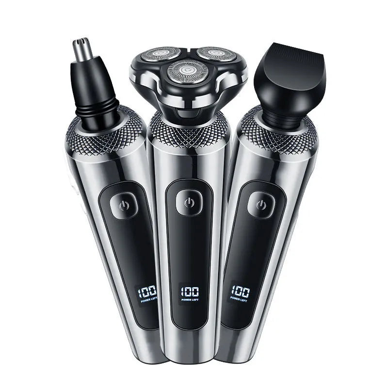 Digital USB rechargeable beard shaver with LED display and five-in-one floating cutter head design