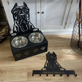 Personalised dog bowl set with stainless steel bowl and iron stand in custom colour