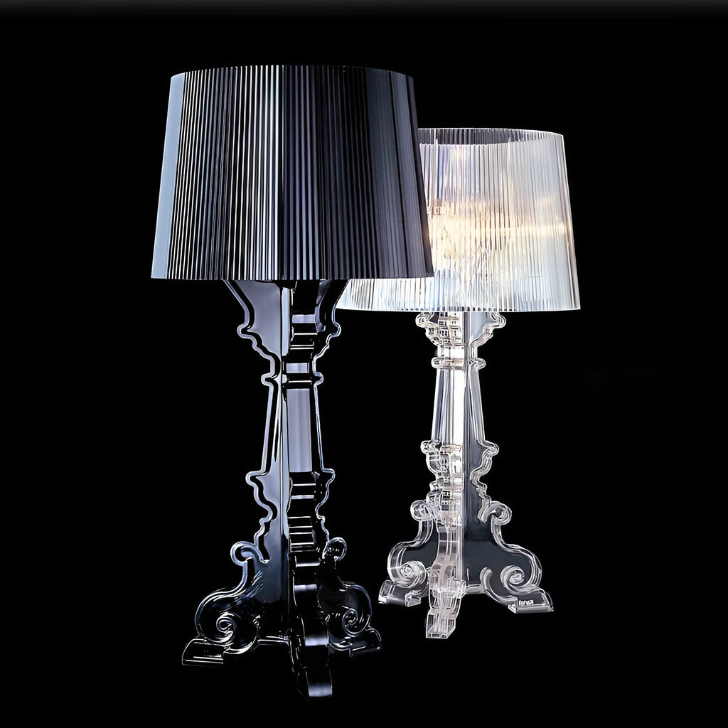 Small acrylic desk lamp with Nordic design, measuring 240x480mm, in white finish on a wooden table