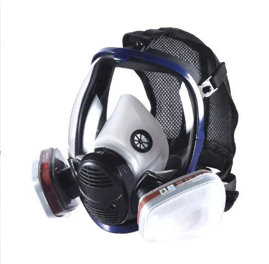 Blue edge spherical gas mask with trapezoidal canister and silicone construction for KN95 and activated carbon filtration