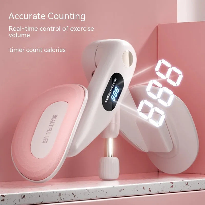 Pelvic floor muscle trainer device with counter, shown in grey, made from ABS spring foam.