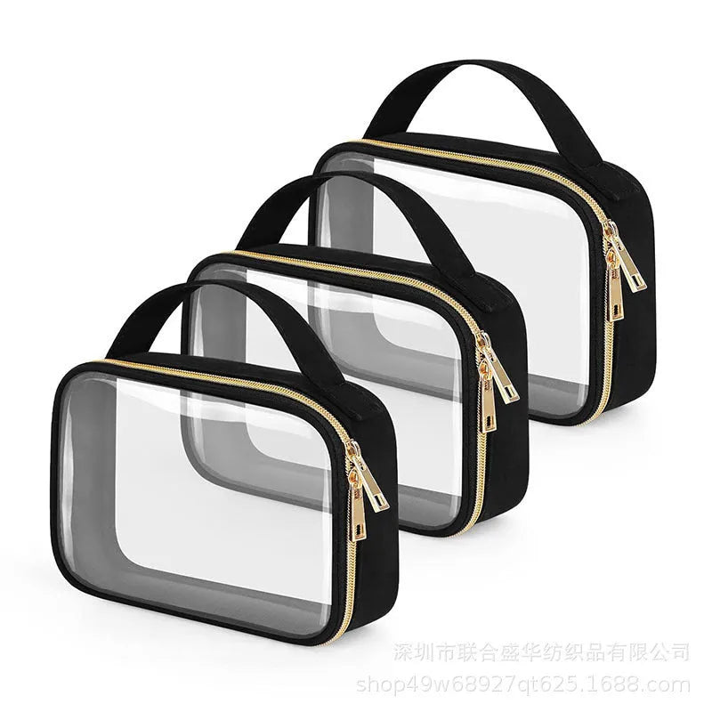 Transparent PVC lipstick organiser bag with detachable metal chain in leopard print pattern