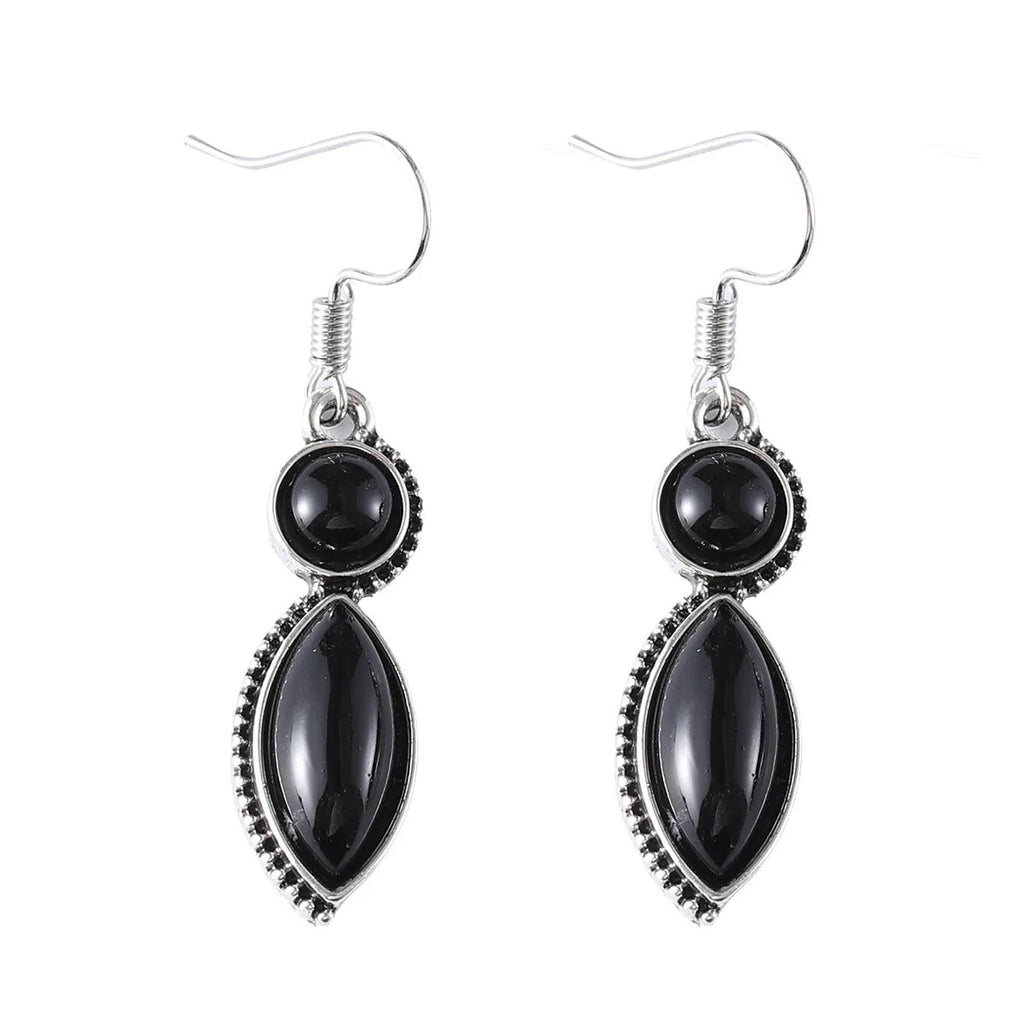 Geometric vintage pendant earrings in black and purple colour pair with zinc alloy construction