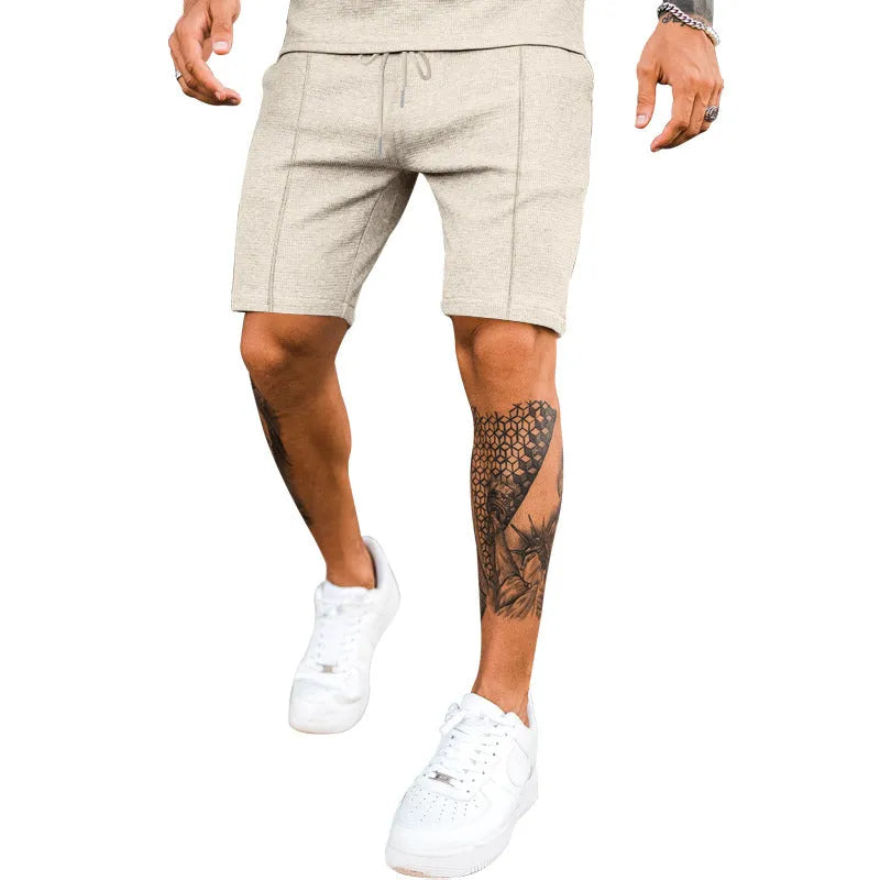 Men's plus size straight leg polyester casual shorts in black for summer wear