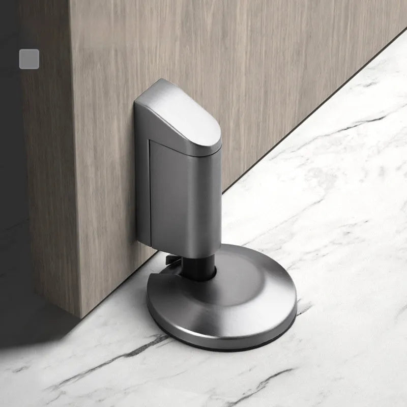 Invisible zinc alloy door stopper in household setting showing colour finish options