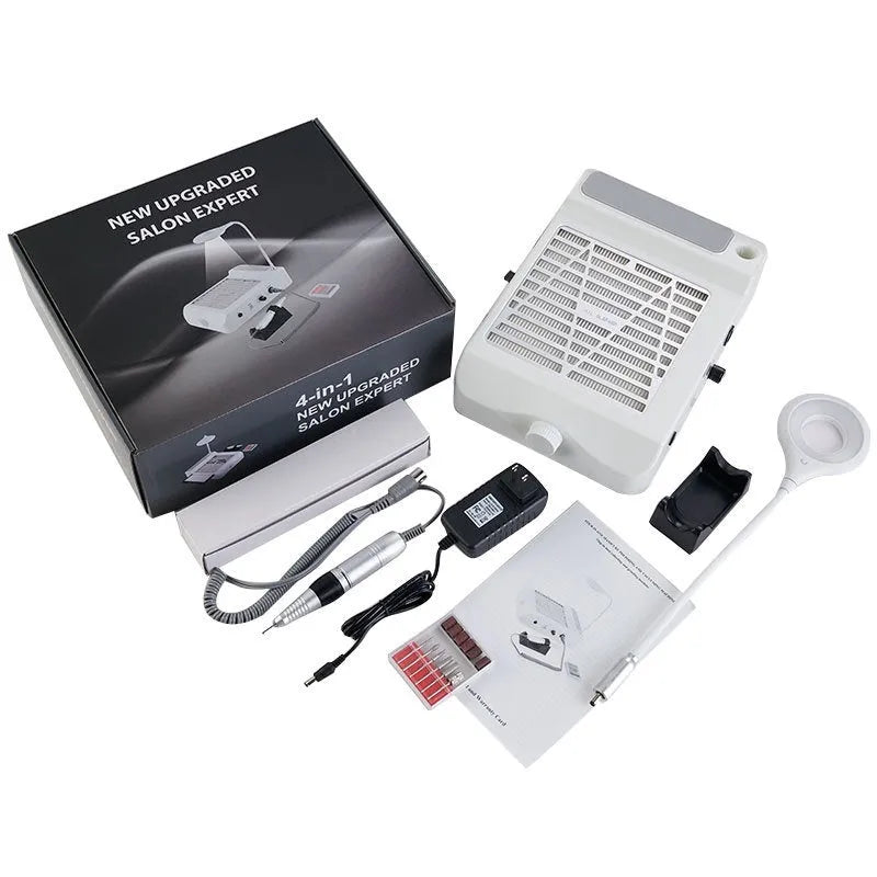 White four-in-one nail polishing machine with vacuum cleaner function and power cord