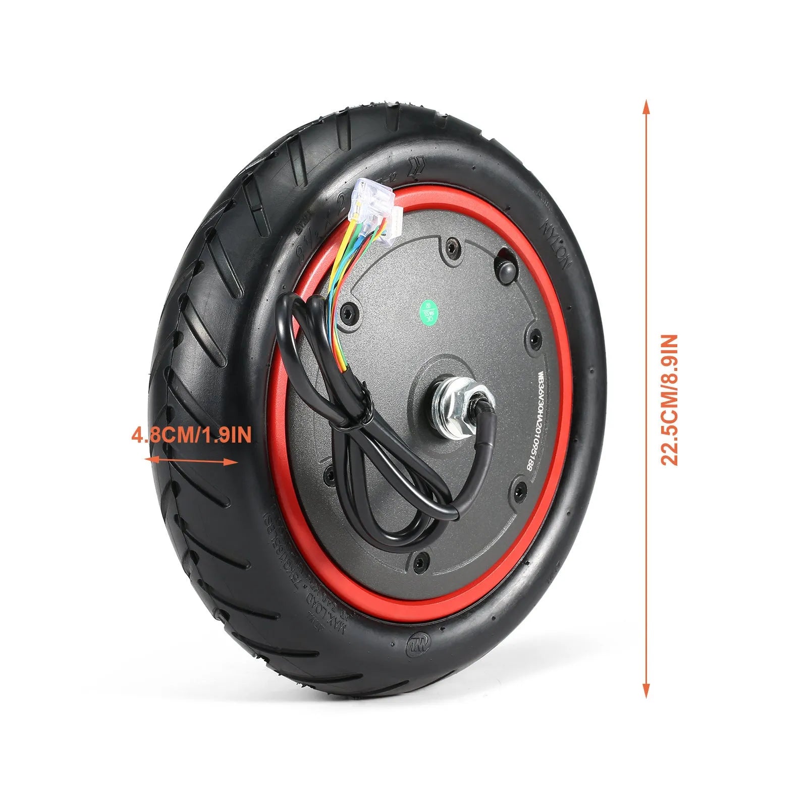 48v 350w brushless motor hub wheel for 8.5 inch electric scooter tyres with wire harness.