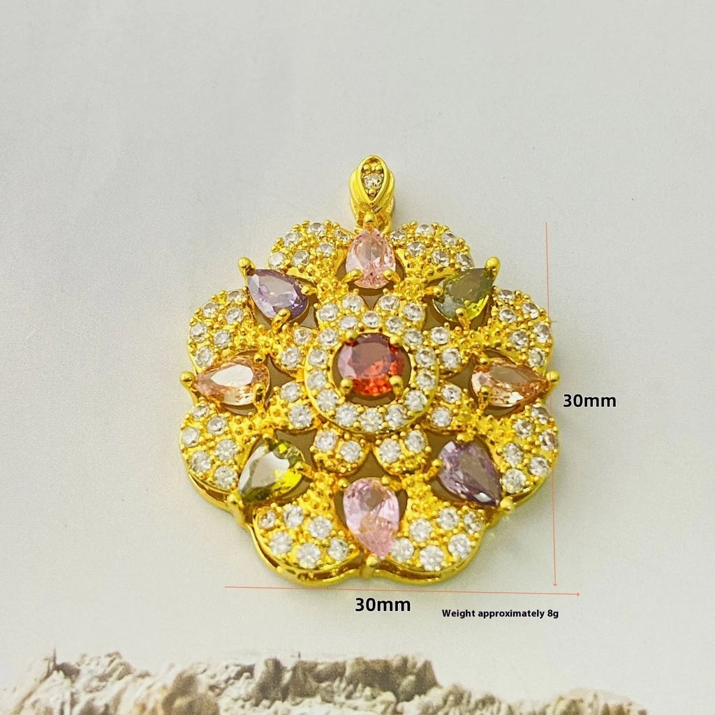 Women's zircon floral pendant necklace with electroplated finish in gold, champagne gold or platinum colour