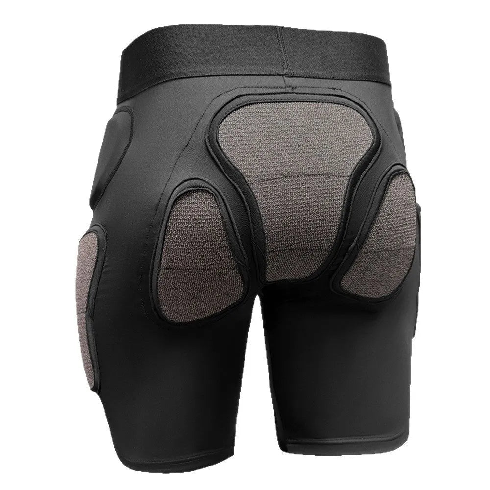 X-ray diffraction skiing protective gear set showing slim hip pads and multiple-protection knee pads.