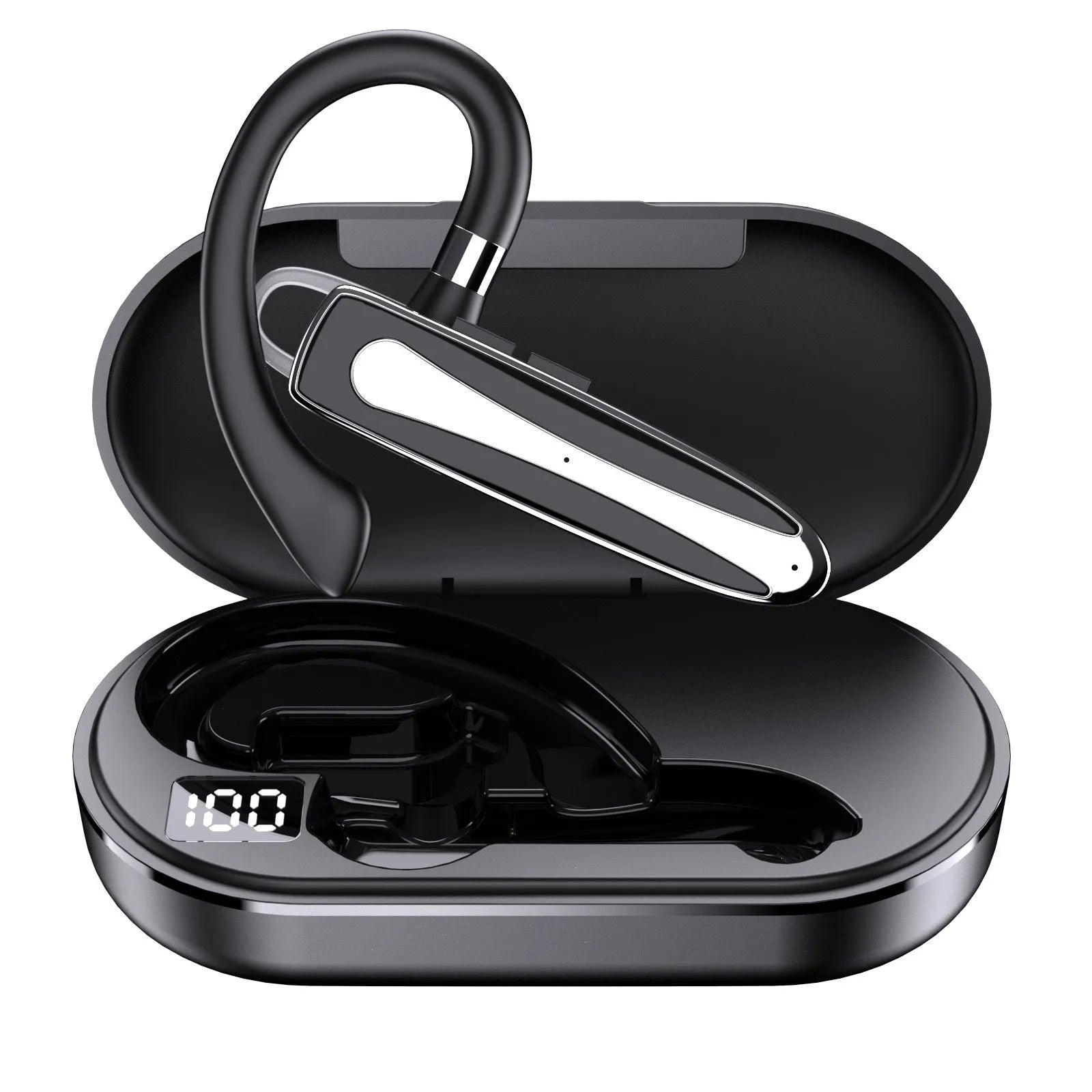 Business single-ear Bluetooth headset with ear-mounted design, ABS material, and noise reduction