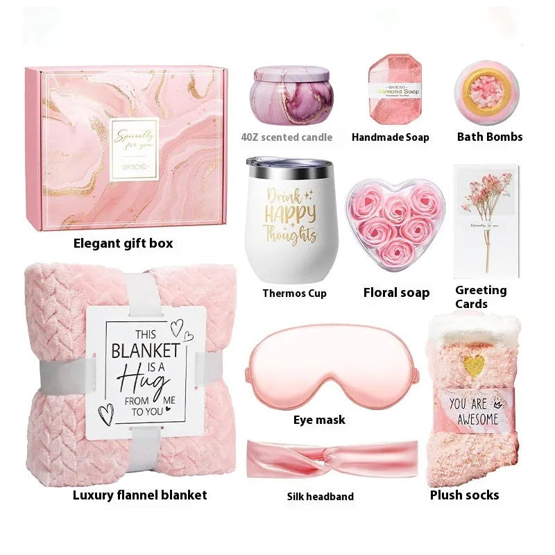 Aromatherapy candle soap bath gift set in modern style, plastic packaging, size 27x23x13cm.