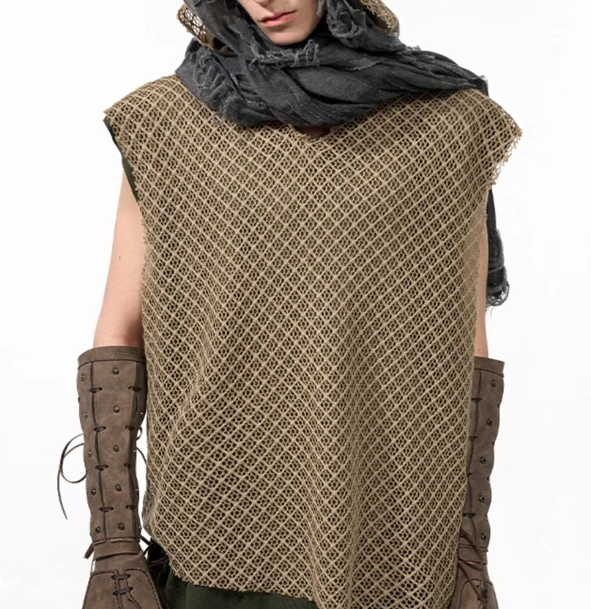 Niche Real Two Pieces checkered hollow pullover hooded vest in black side view