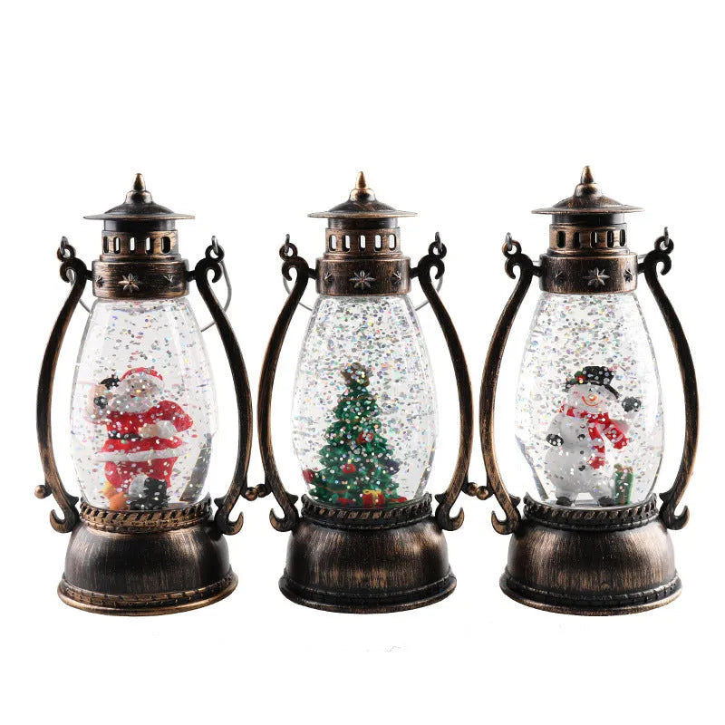 Portable crystal ball oil lamp Christmas decoration with snowman and elderly designs