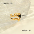 Geometric titanium steel women's ring with zircon stones in open adjustable design
