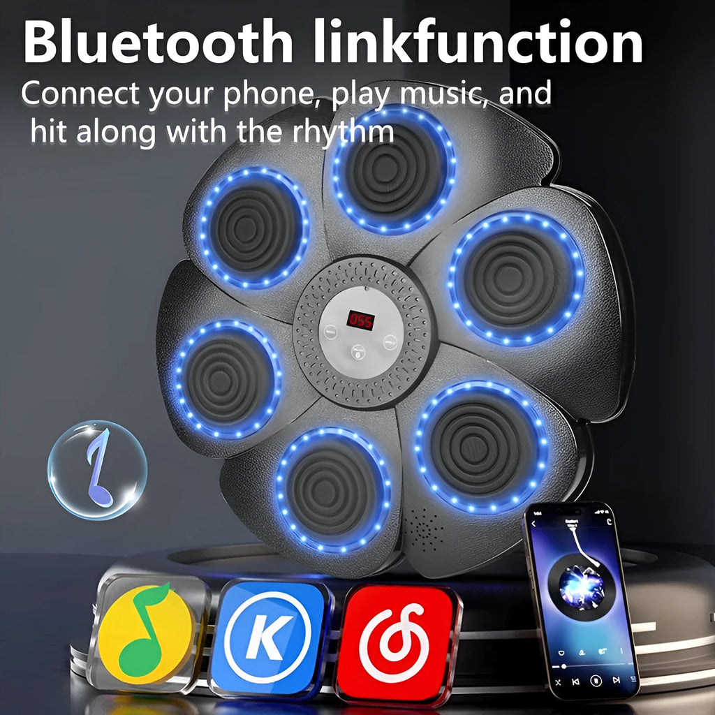 Black smart music boxing wall target with Bluetooth lights and half finger glove for teenage indoor training