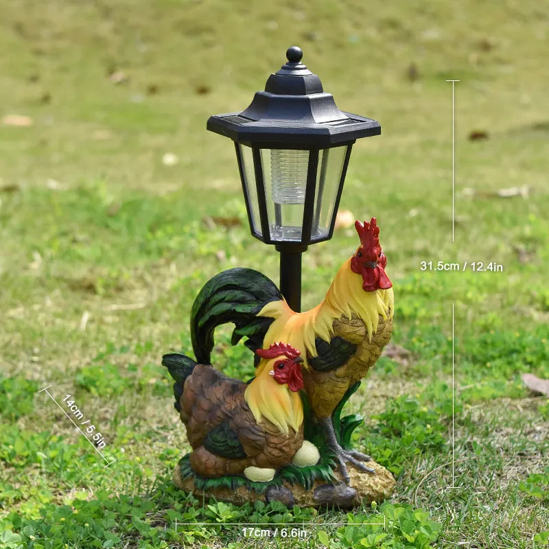Solar powered decorative garden lamp with synthetic resin animal sculpture design