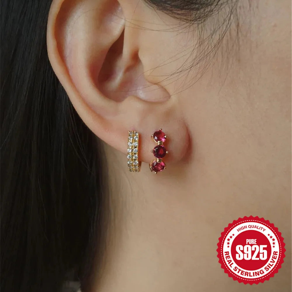 Geometric sunflower earrings in S925 sterling silver with golden-three diamonds finish and inlaid zircon details
