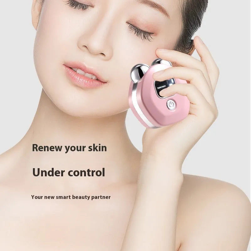 Portable white micro current double-roller facial massage instrument with hot compress function